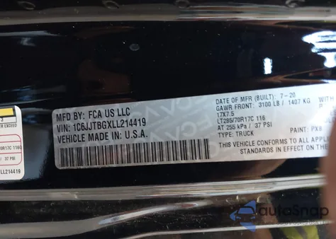 2020 Jeep Gladiator Rubicon 4X4 z USA, uszkodzony, nr VIN 1C6JJTBGXLL214419